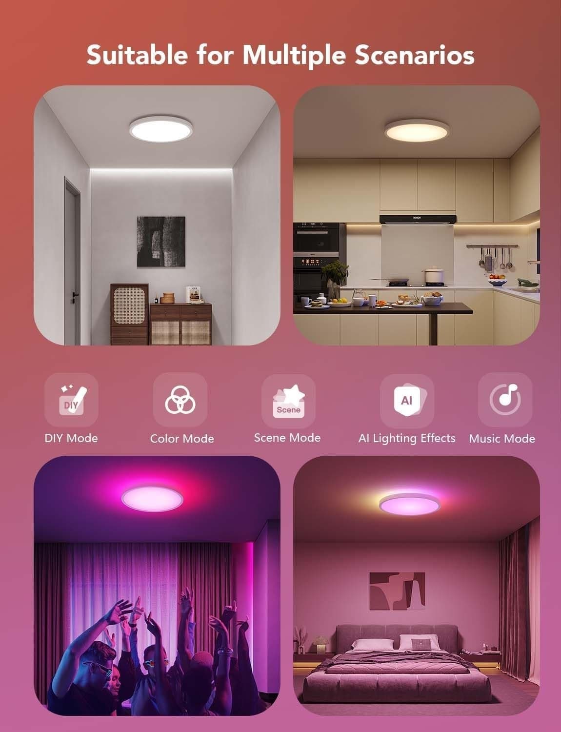 Plafoniera intelligente Govee LED RGBIC a filo 2400LM 12 pollici 2200K-6500K - 4