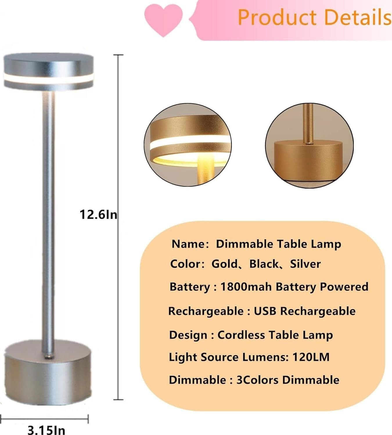 Lampada da comodino illuminazione della stanza 3 colori regolabili 3 colori rego - 6