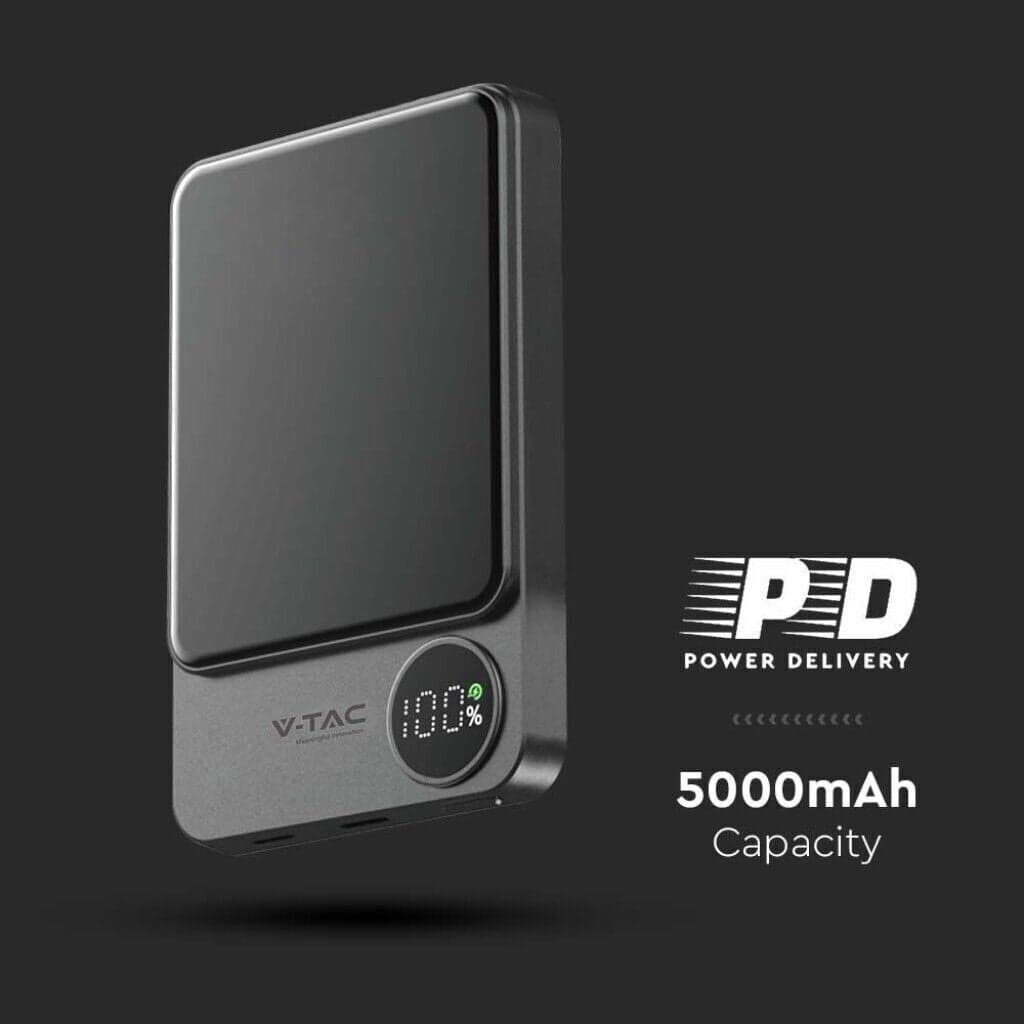 POWER BANK MAGNETICO WIRELESS MAGNETICO MAGSAFE ULTRA SOTTILE 5000MAH GRIGIO - 5