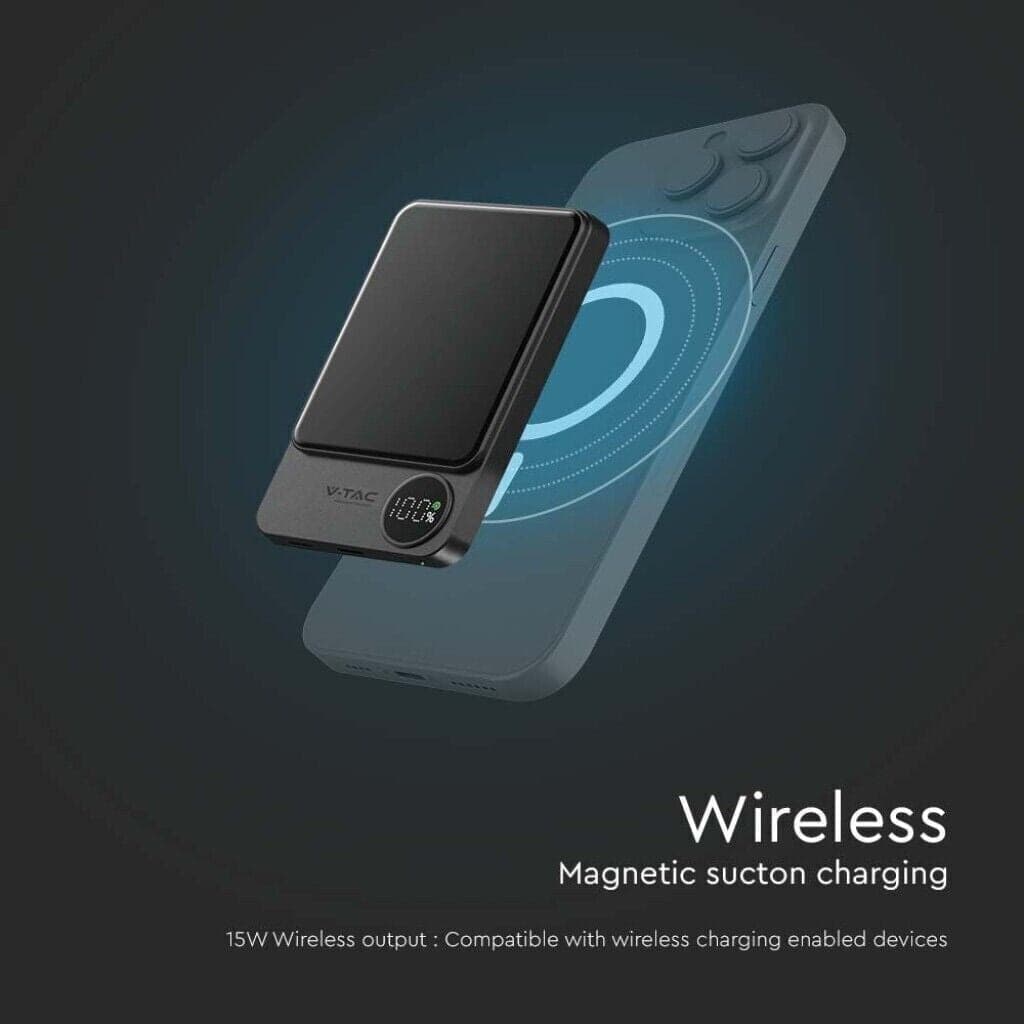 POWER BANK MAGNETICO WIRELESS MAGNETICO MAGSAFE ULTRA SOTTILE 5000MAH GRIGIO - 7