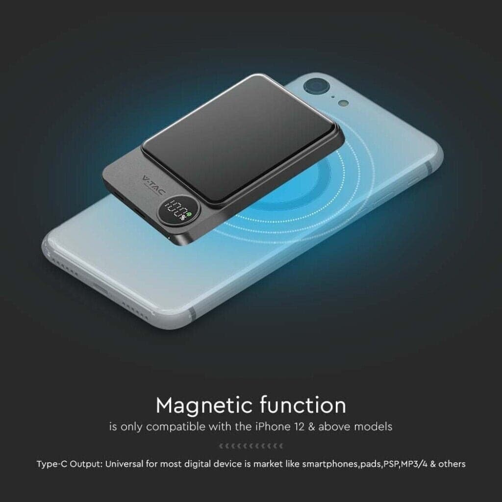 POWER BANK MAGNETICO WIRELESS MAGNETICO MAGSAFE ULTRA SOTTILE 5000MAH GRIGIO - 8