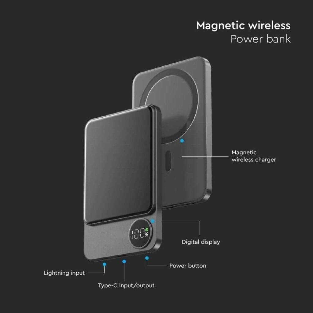 POWER BANK MAGNETICO WIRELESS MAGNETICO MAGSAFE ULTRA SOTTILE 5000MAH GRIGIO - 10