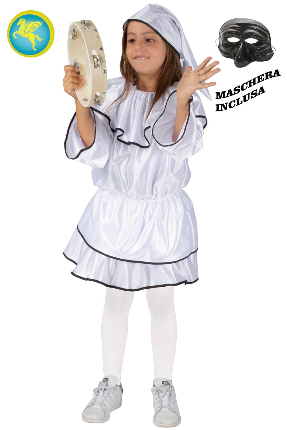 COSTUME CARNEVALE  PULCINELLA BAMBINA DA 5 A 13 ANNI - PEGASUS 1063-A-1 - 2