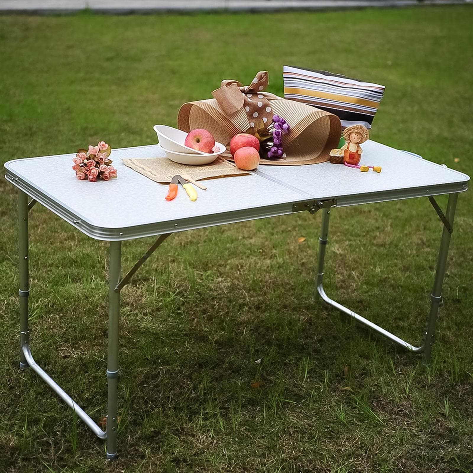 Tavolo pieghevole valigetta 120 x 60 cm da campeggio mare spiaggia in alluminio piano mdf - 3