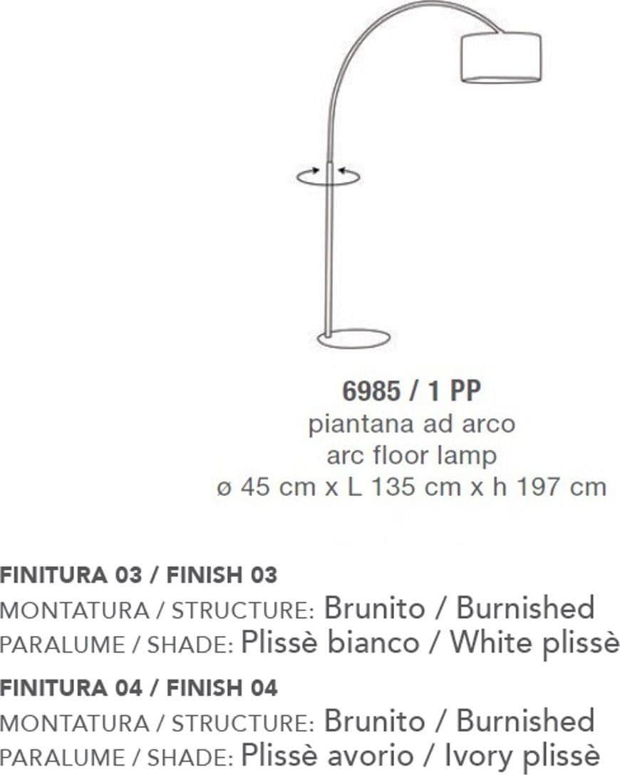 Piantana arco classica LAM 6985 1PP E27 LED dimmerabile metallo tessuto lampada terra - 4