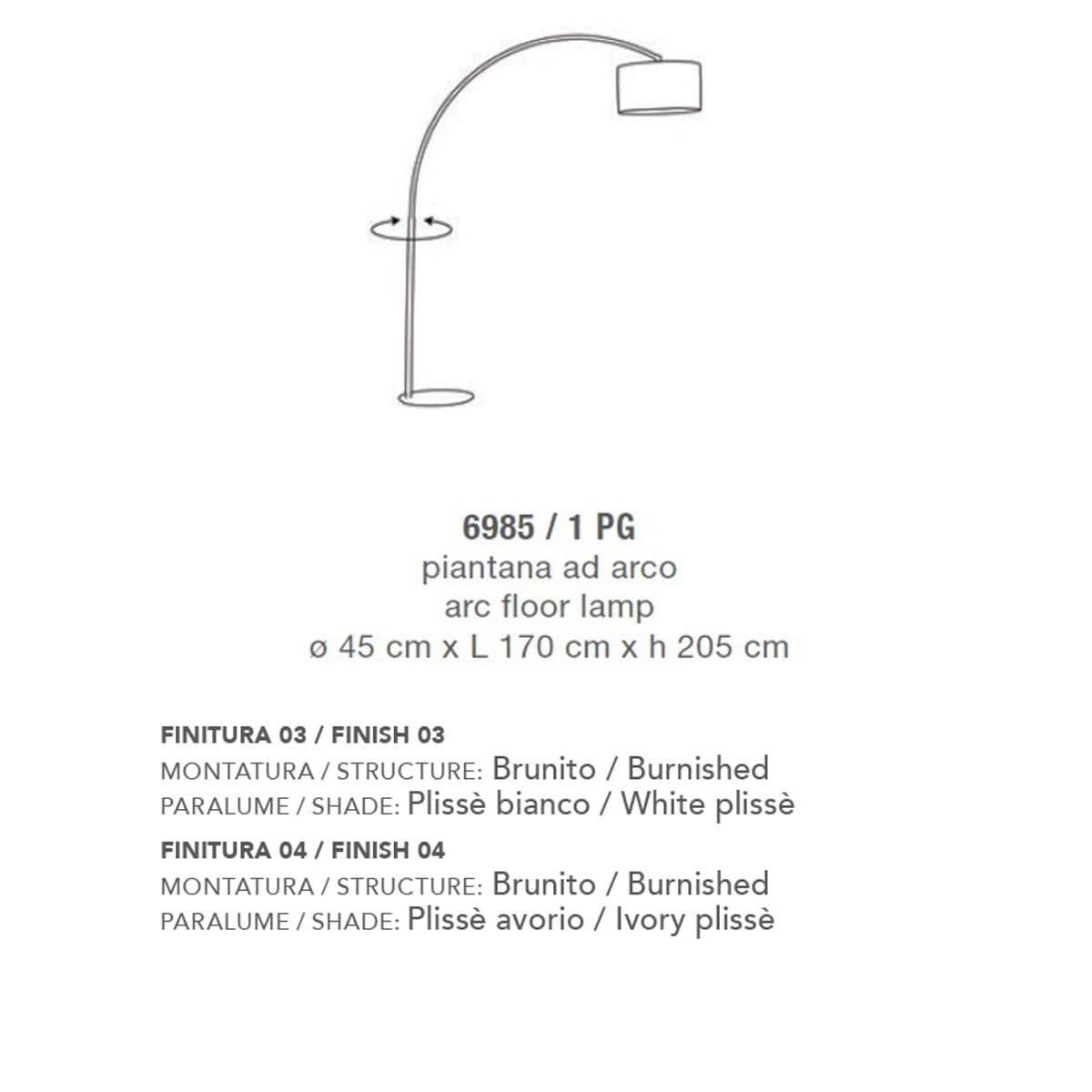 Piantana arco classica LAM 6985 1PG E27 LED dimmerabile metallo tessuto lampada terra - 4