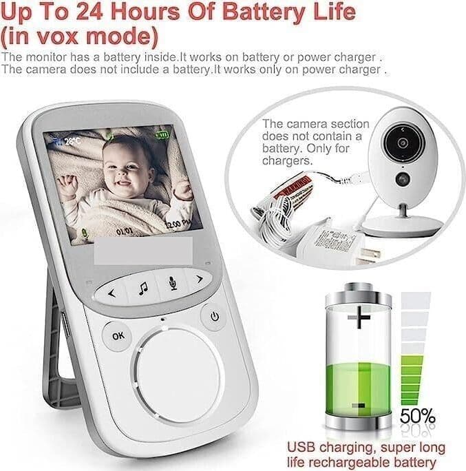 BABY MONITOR, SENZA FILI, VB 605, RICARICABILE, FULL HD, 2,4", VISIONE NOTTURNA - 2