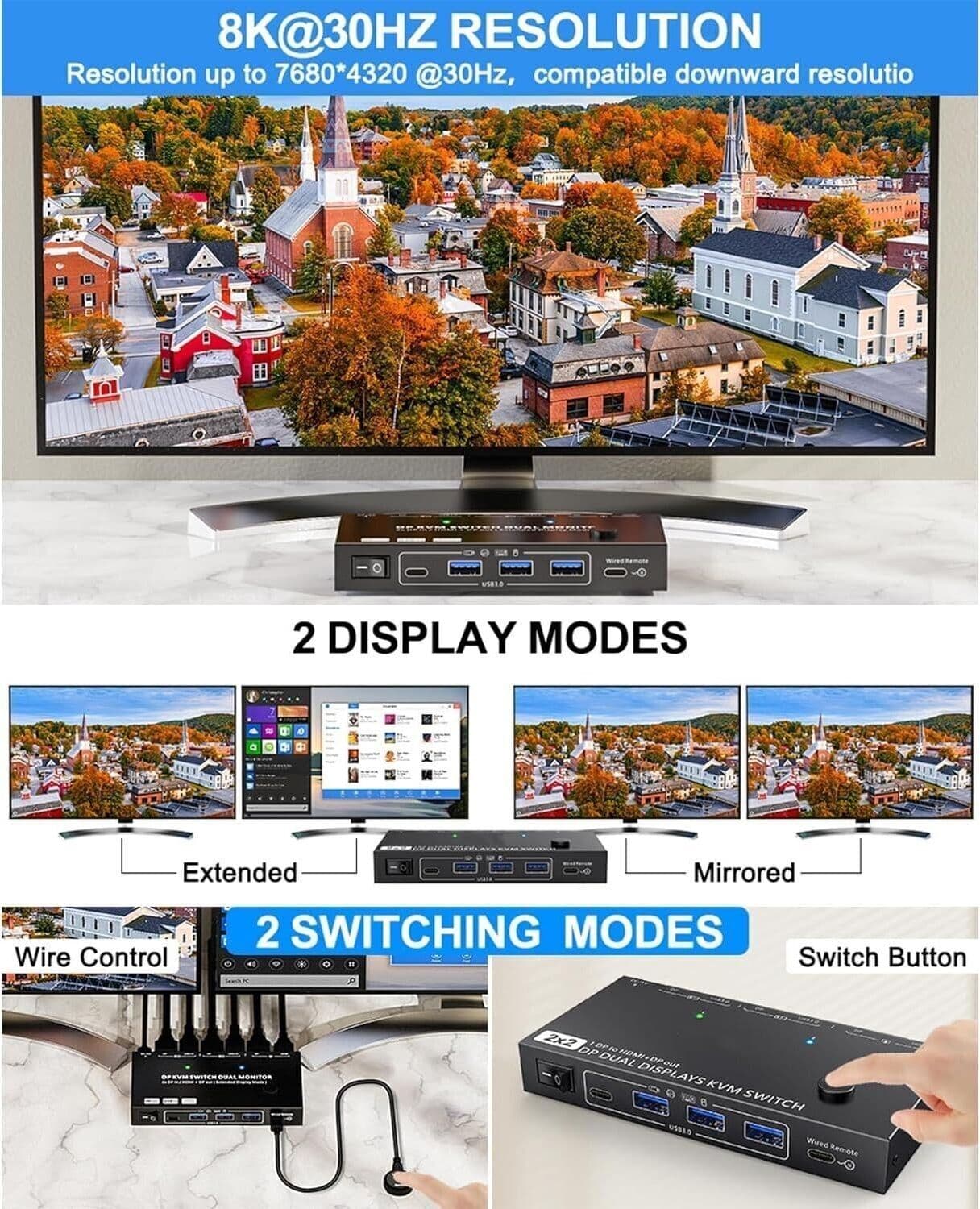 Porta KVM 2 in 2 out ad Definizione per Display ad Definizione - 3