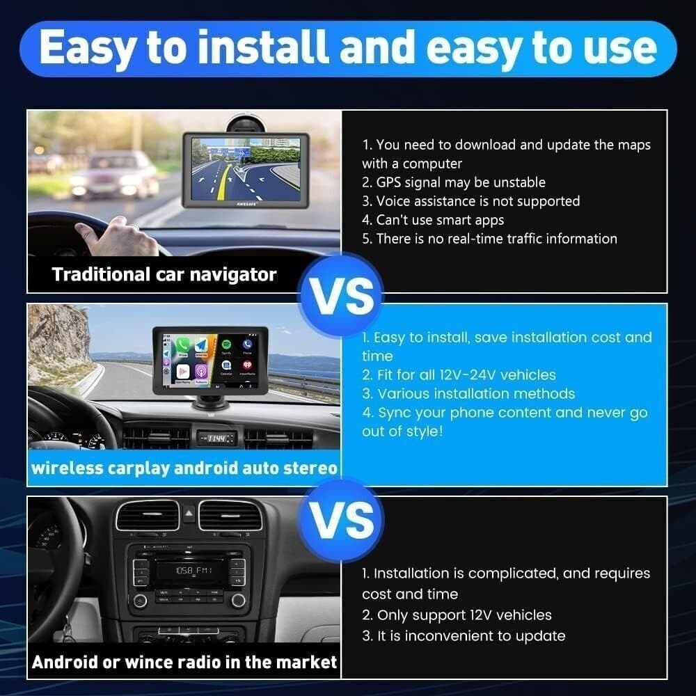 Autoradio Stereo portatile wireless Apple Carplay Android Auto 7 pollici - 5