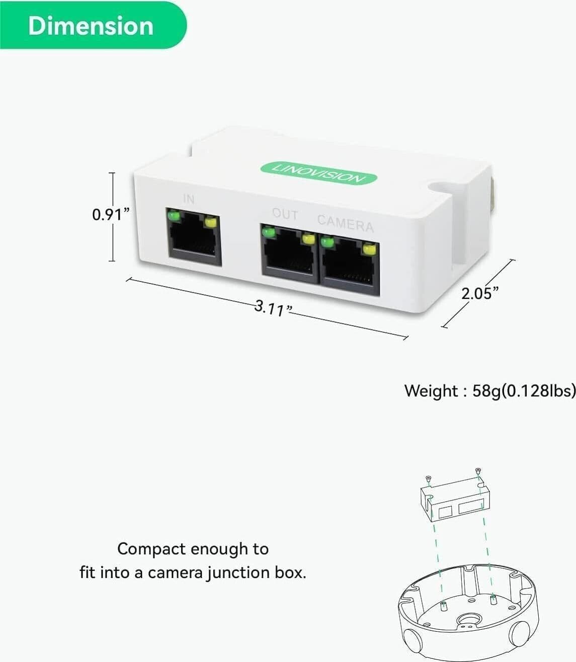 LINOVISION Mini extender POE a 2 porte Ripetitore IEEE 802.3af/at POE - 3