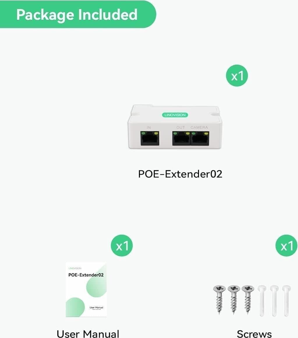 LINOVISION Mini extender POE a 2 porte Ripetitore IEEE 802.3af/at POE - 4