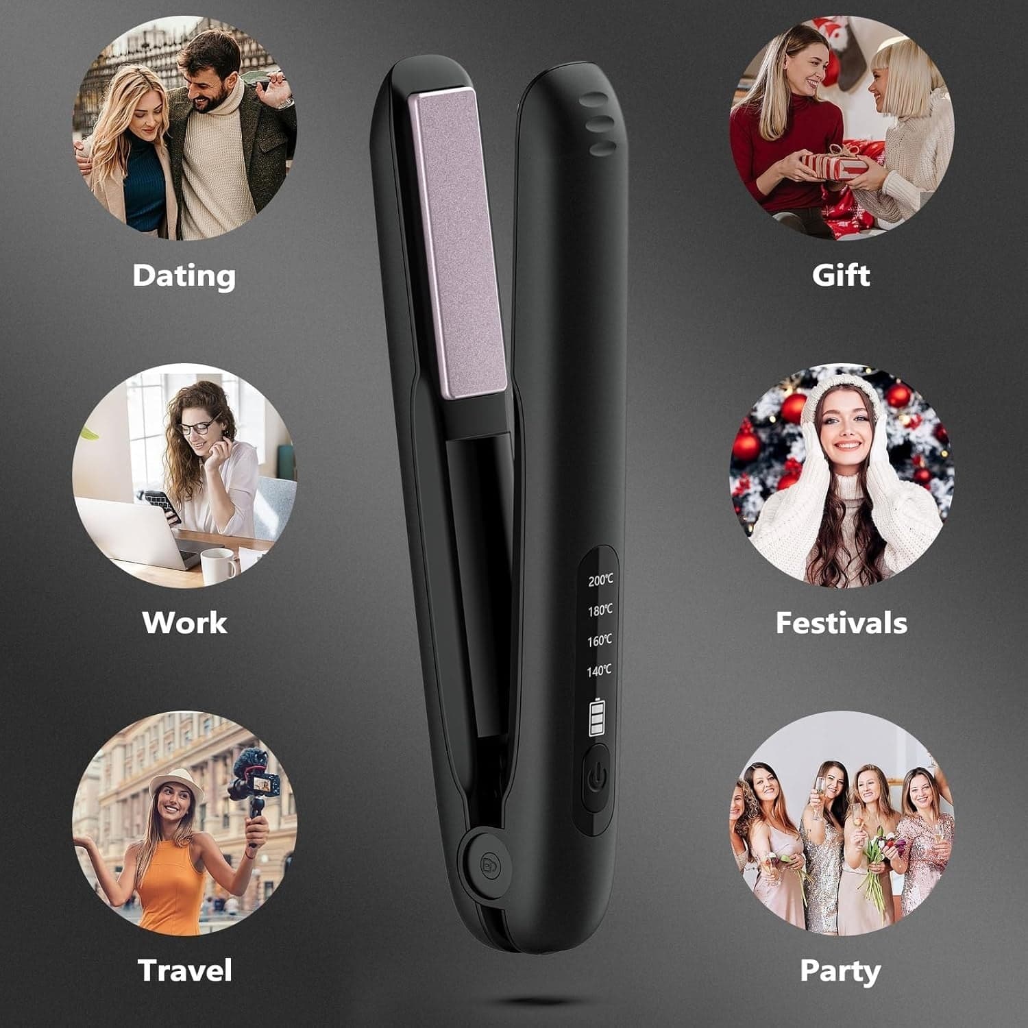 Piastra per capelli e ferro arricciacapelli senza fili wireless 2 in 1  4 livell - 2