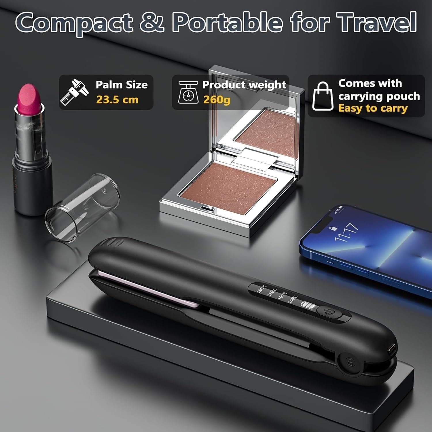 Piastra per capelli e ferro arricciacapelli senza fili wireless 2 in 1  4 livell - 3