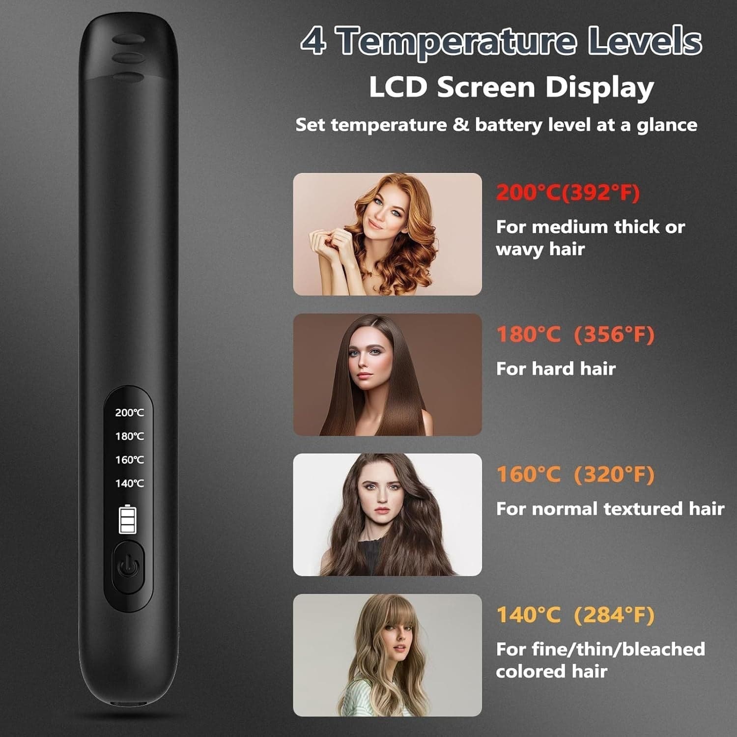 Piastra per capelli e ferro arricciacapelli senza fili wireless 2 in 1  4 livell - 7