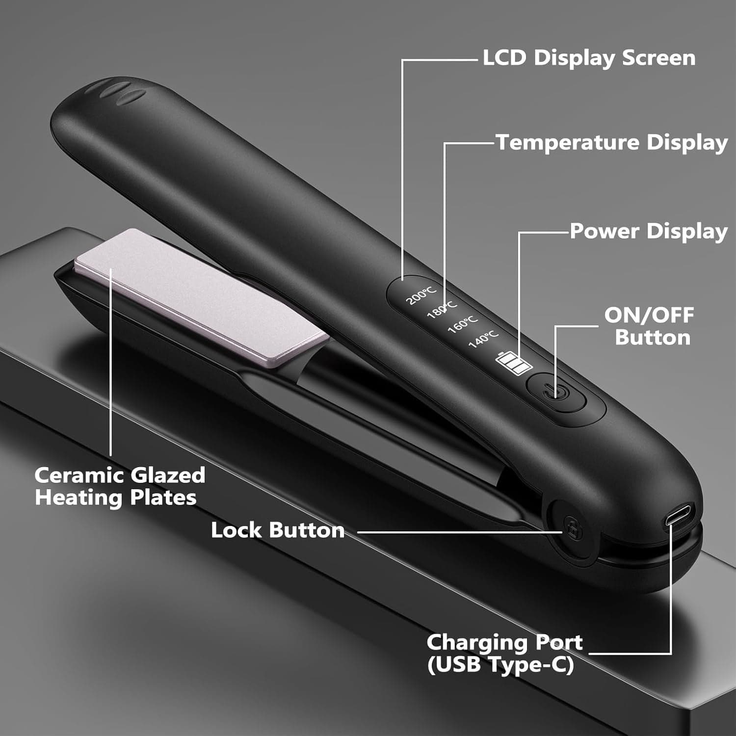 Piastra per capelli e ferro arricciacapelli senza fili wireless 2 in 1  4 livell - 9