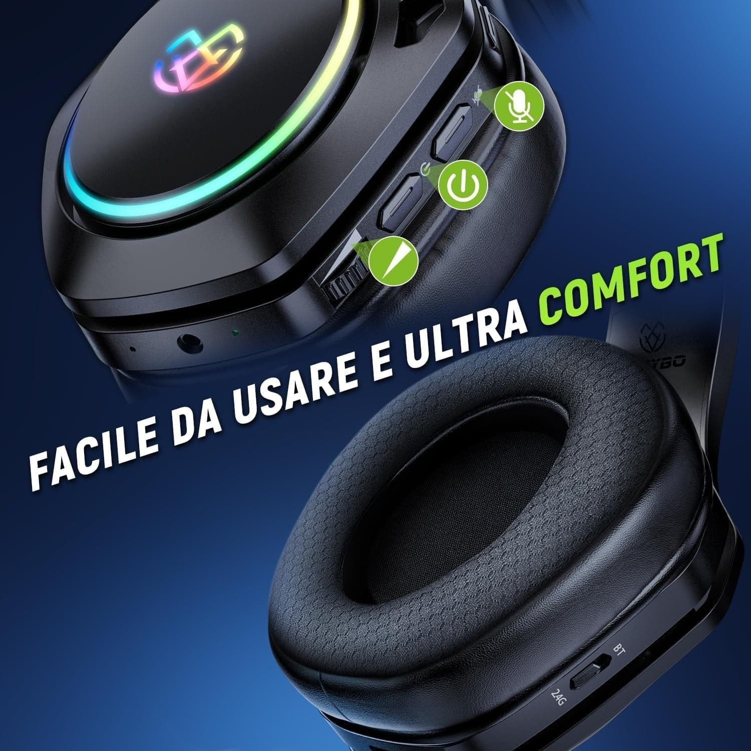 Cuffie da gioco wireless Tatybo per PC/Ps5/PS4 con doppia modalità 2,4 GHz + Blu - 3