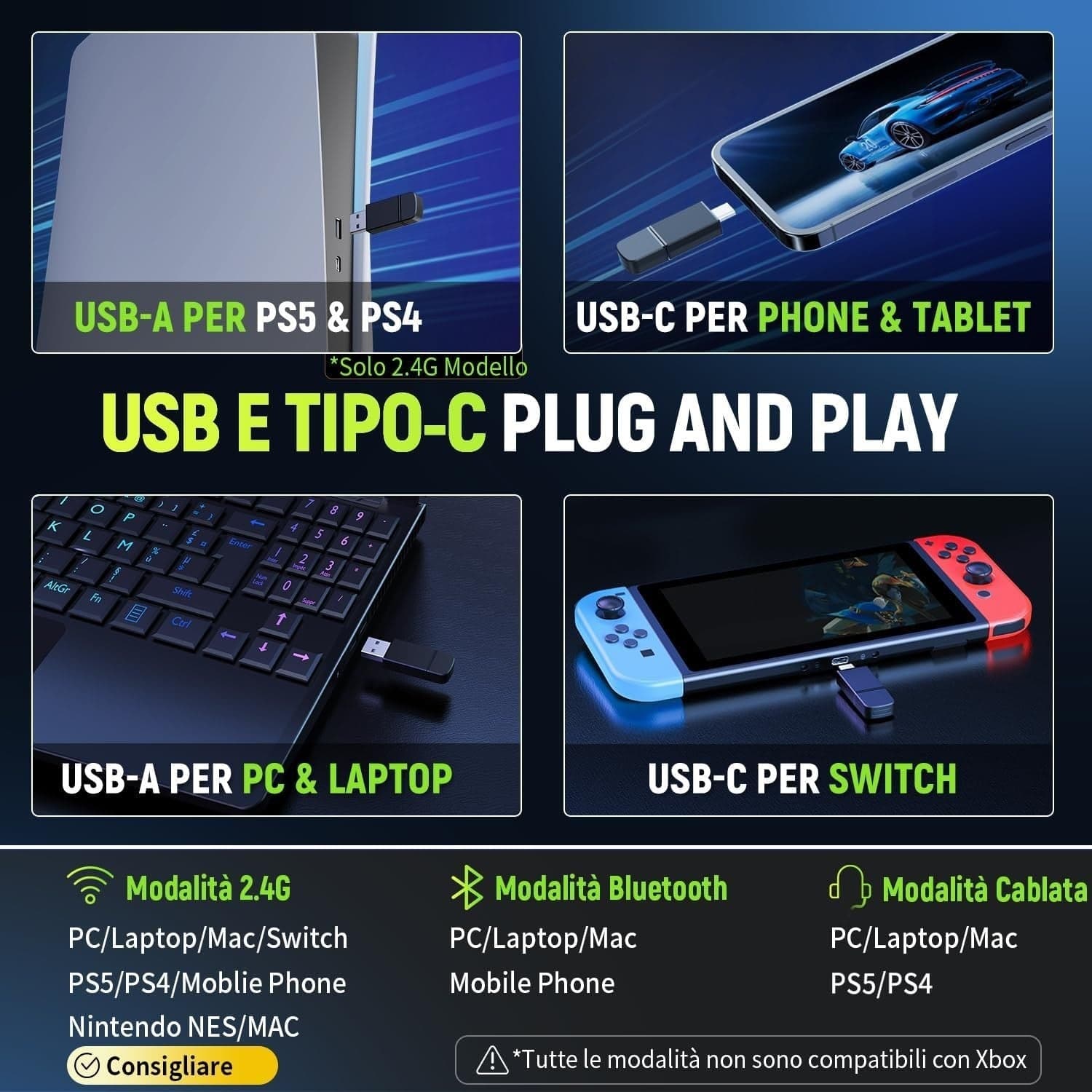 Cuffie da gioco wireless Tatybo per PC/Ps5/PS4 con doppia modalità 2,4 GHz + Blu - 4