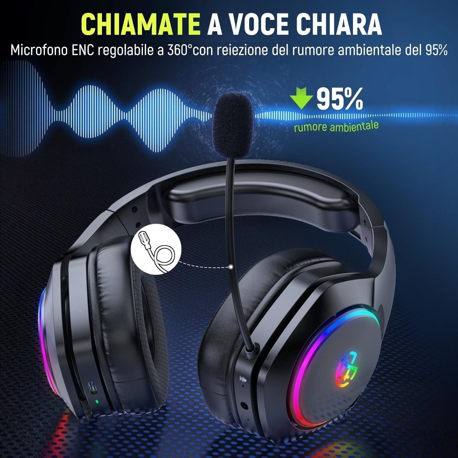 Cuffie da gioco wireless Tatybo per PC/Ps5/PS4 con doppia modalità 2,4 GHz + Blu - 6