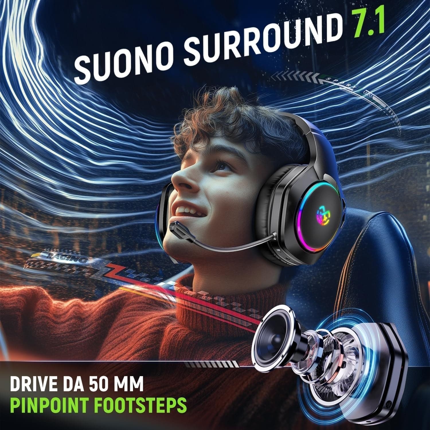 Cuffie da gioco wireless Tatybo per PC/Ps5/PS4 con doppia modalità 2,4 GHz + Blu - 7