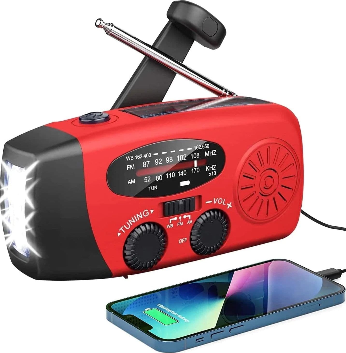 Radio Solare Wind Up, Radio Meteo Portatile AM/FM/WB Con Torcia LED E Batteria - 1