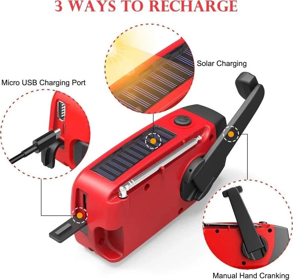 Radio Solare Wind Up, Radio Meteo Portatile AM/FM/WB Con Torcia LED E Batteria - 3