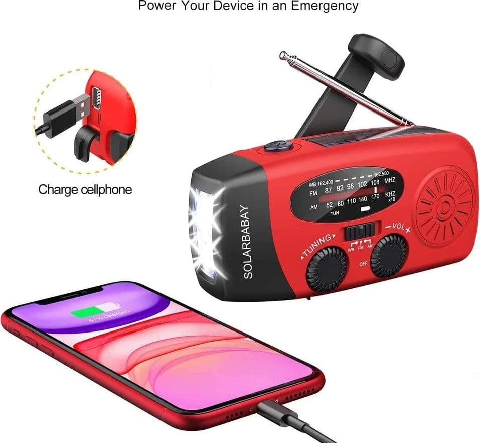 Radio Solare Wind Up, Radio Meteo Portatile AM/FM/WB Con Torcia LED E Batteria - 4