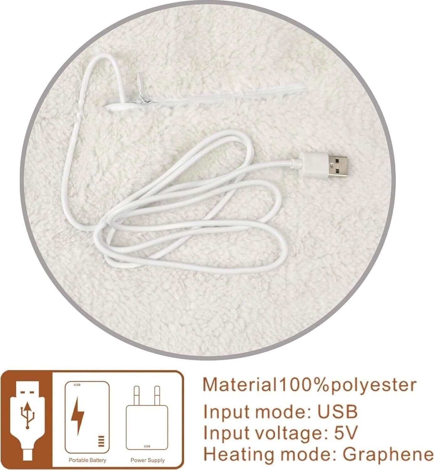 Coperta Calda Alimentata a USB, Scialle 108 x 70 cm Coperta Elettrica per tutto - 5