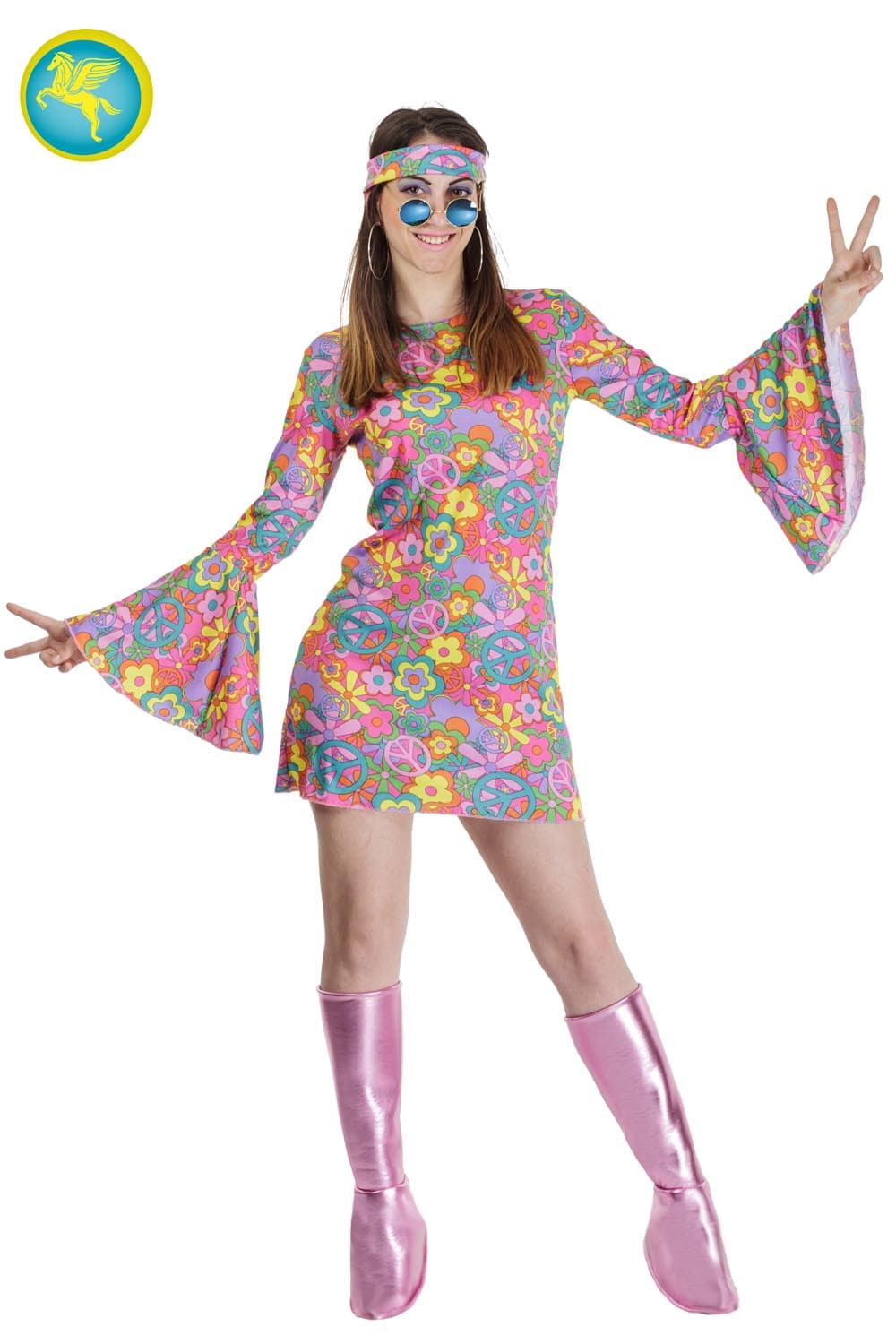 COSTUME CARNEVALE  HIPPIE ADULTA DALLA TAGLIA 42 ALLA 46 - PEGASUS 8088-A-1 - 3
