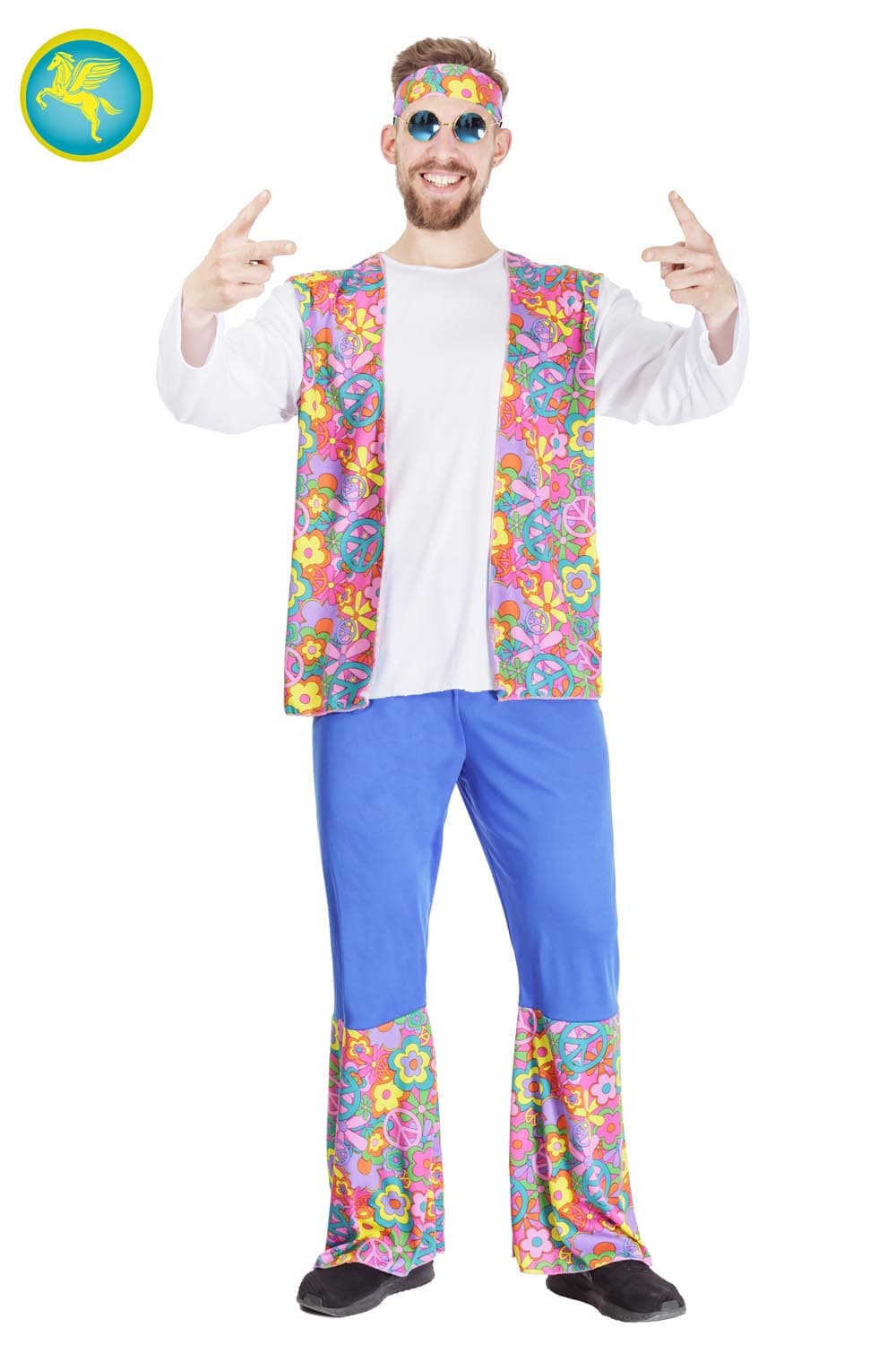 COSTUME CARNEVALE  HIPPIE UOMO ADULTO DALLA TAGLIA M ALLA L - PEGASUS 8089-A-1 - 4
