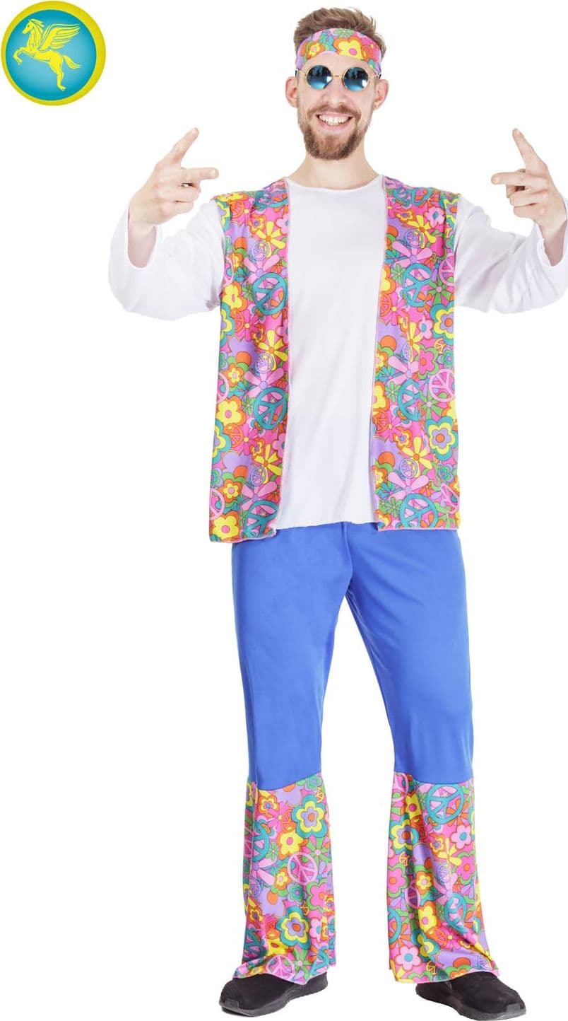 COSTUME CARNEVALE  HIPPIE UOMO ADULTO DALLA TAGLIA M ALLA L - PEGASUS 8089-A-1 - 2