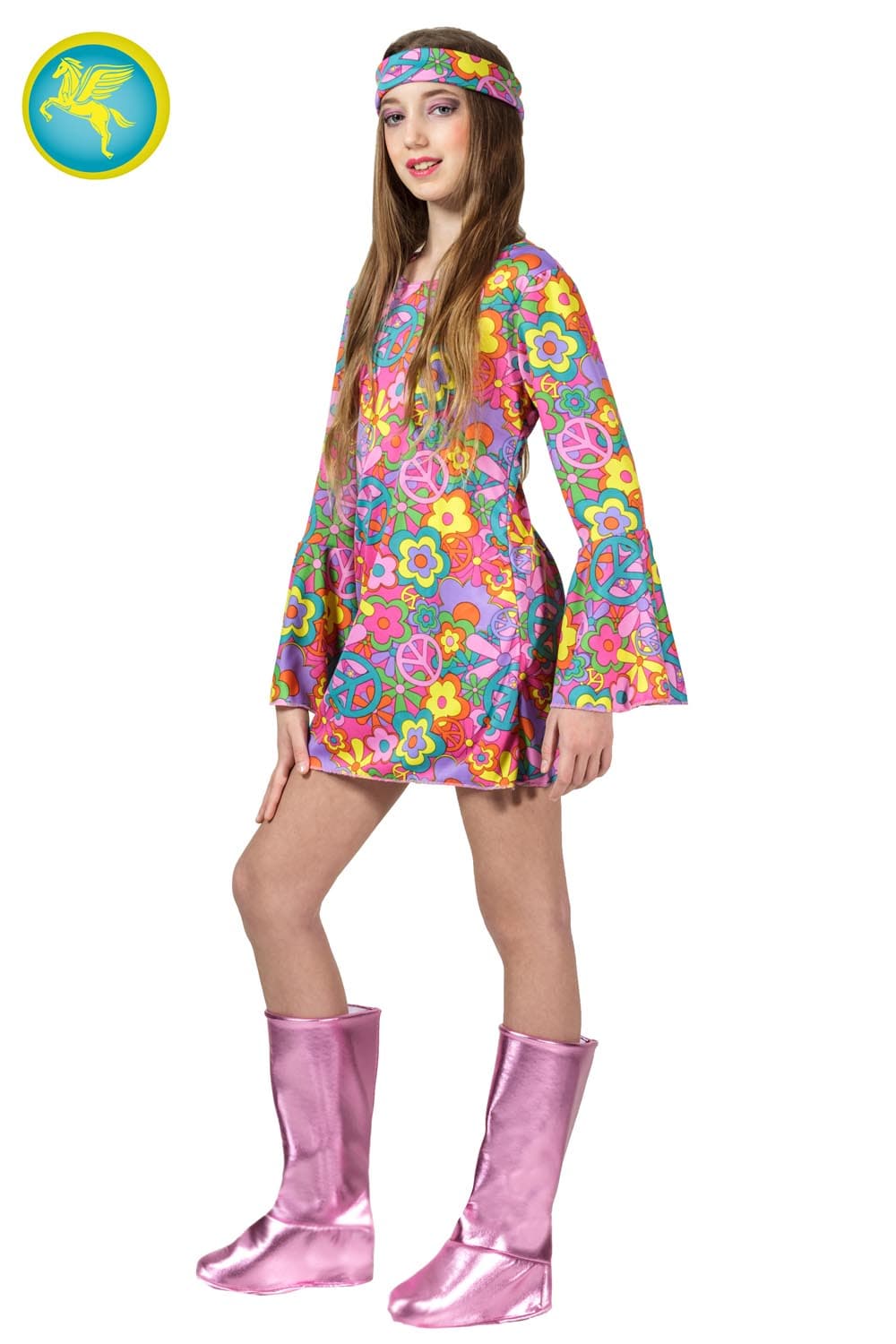 COSTUME CARNEVALE  HIPPIE BAMBINA DA 5 A 12 ANNI - PEGASUS 8088-A-2 - 2