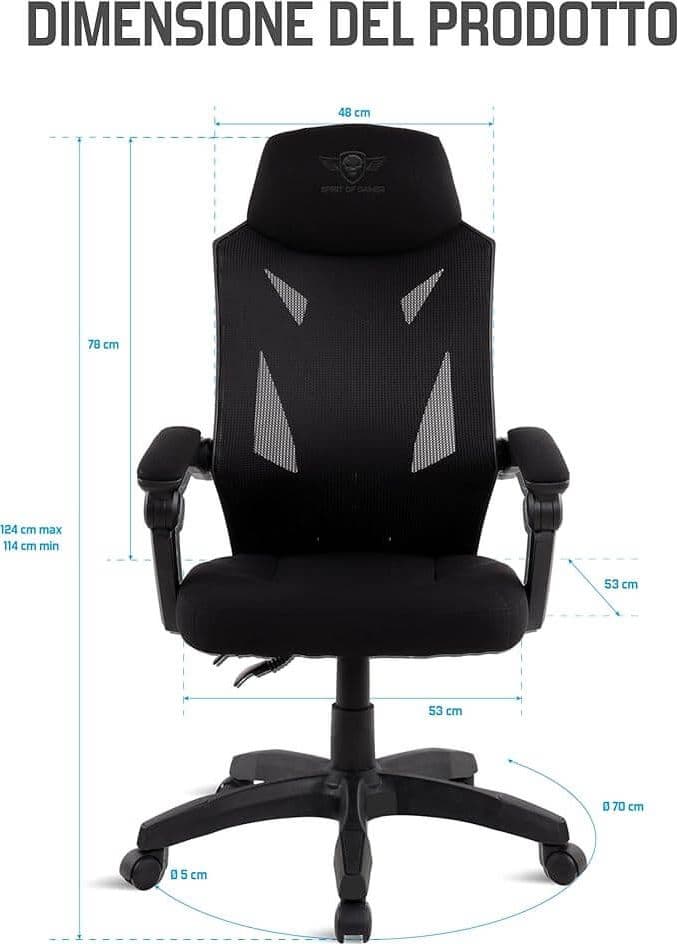 Spirit of Game Sedia Gamer Hellcat Nera in Tessuto Traspirante con Poggiatesta Imbottito - 3