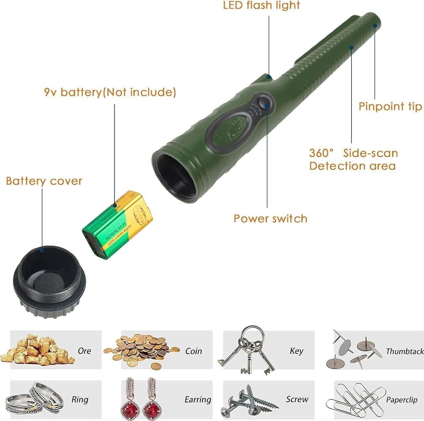 Metal Detector, Rilevamento IP68 Impermeabile Portatile a 360°con Luce LED - 4