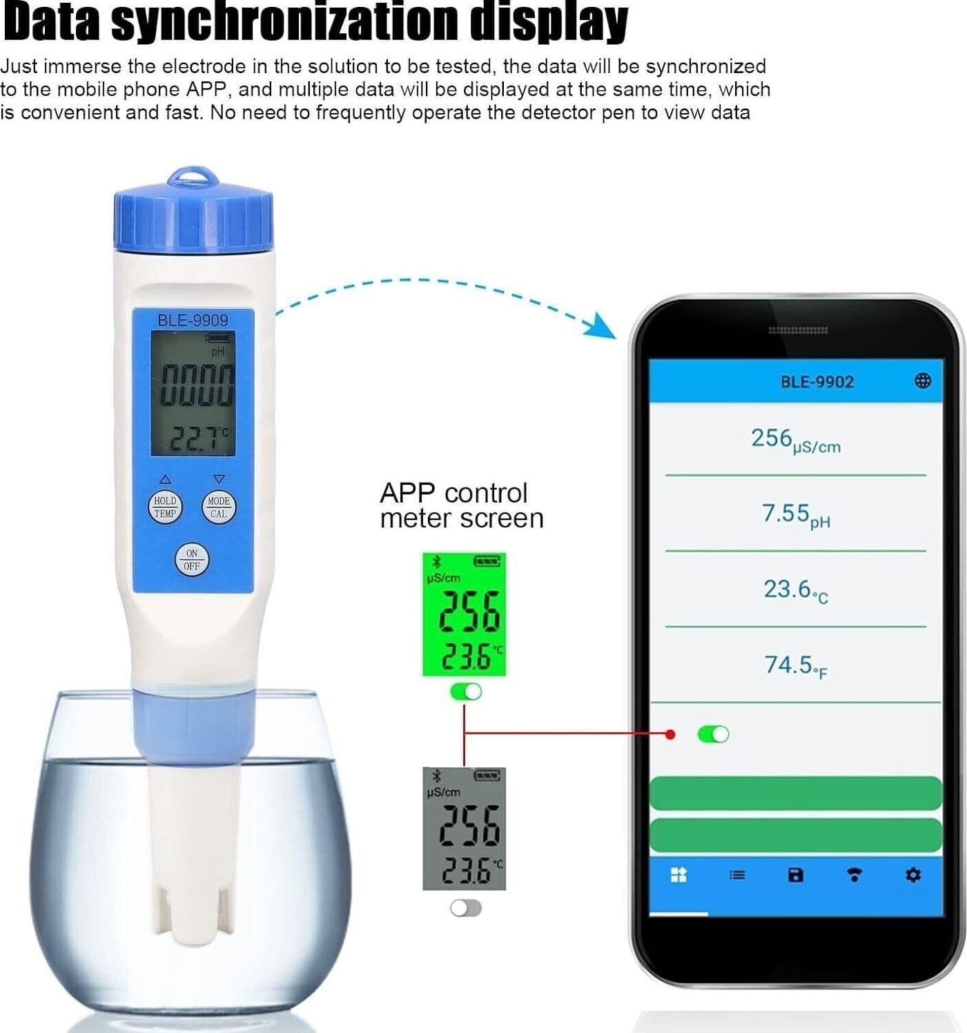 TOPINCN Misuratore per Test dell'Acqua 5 in 1, Penna Bluetooth5.2 PH TDS EC - 3