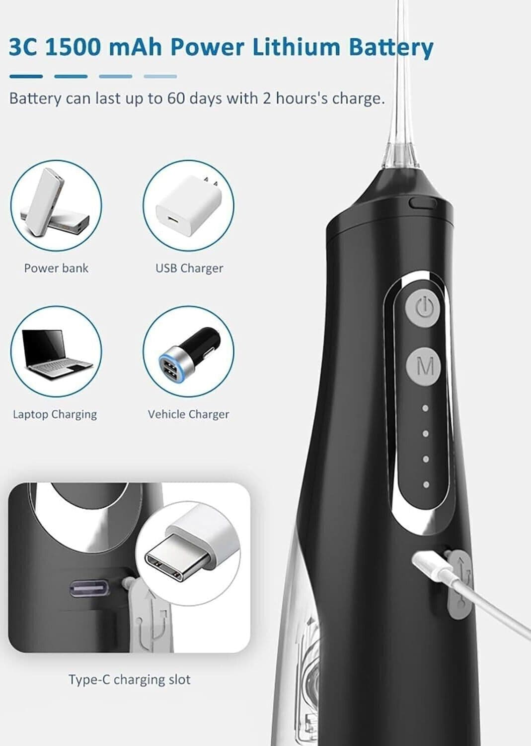 Idroulsore Dentale Ricaricabile Portatile Potente, Pulitore Dentale Ad Acqua - 6