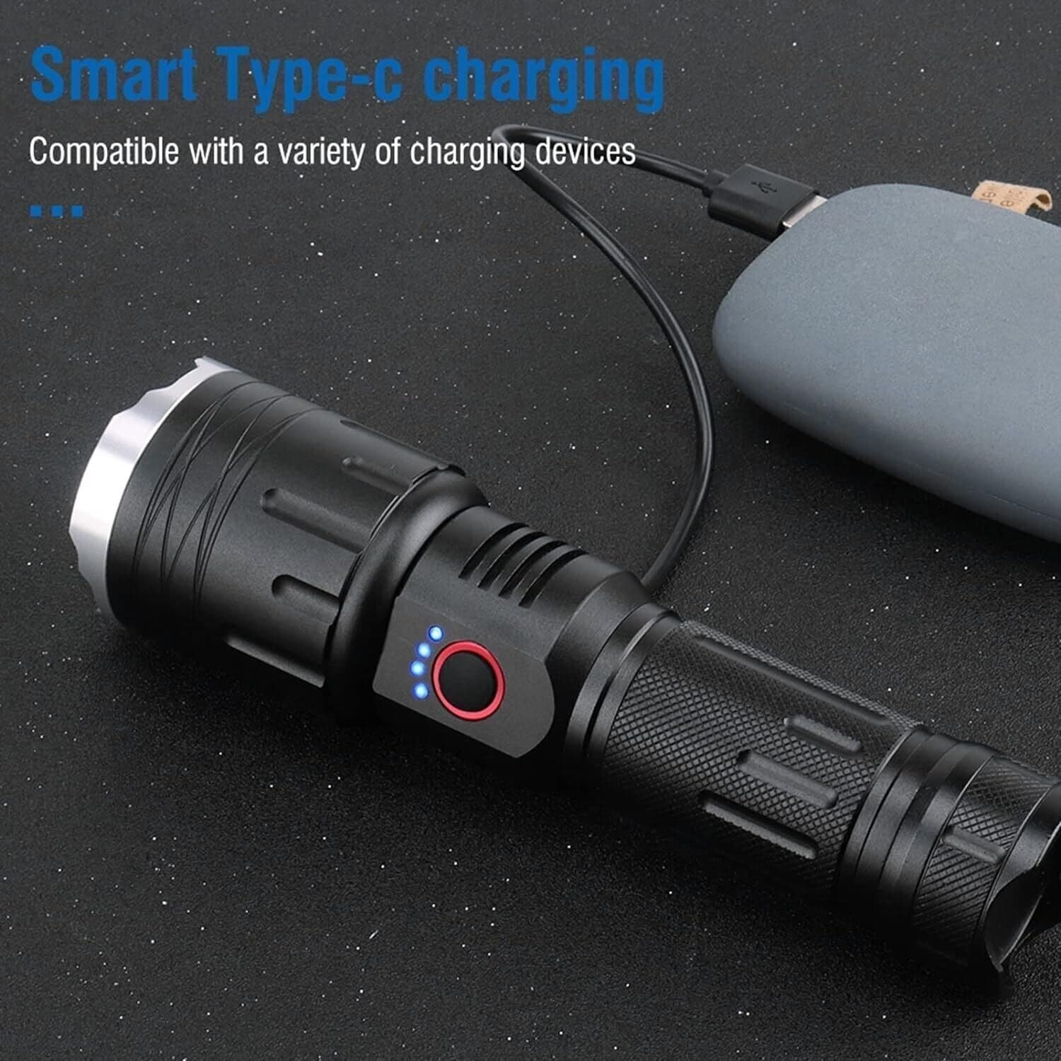 Torcia Tattica Super Luminosa da 20000 Lumen Ricaricabile Alta Potenza - 4