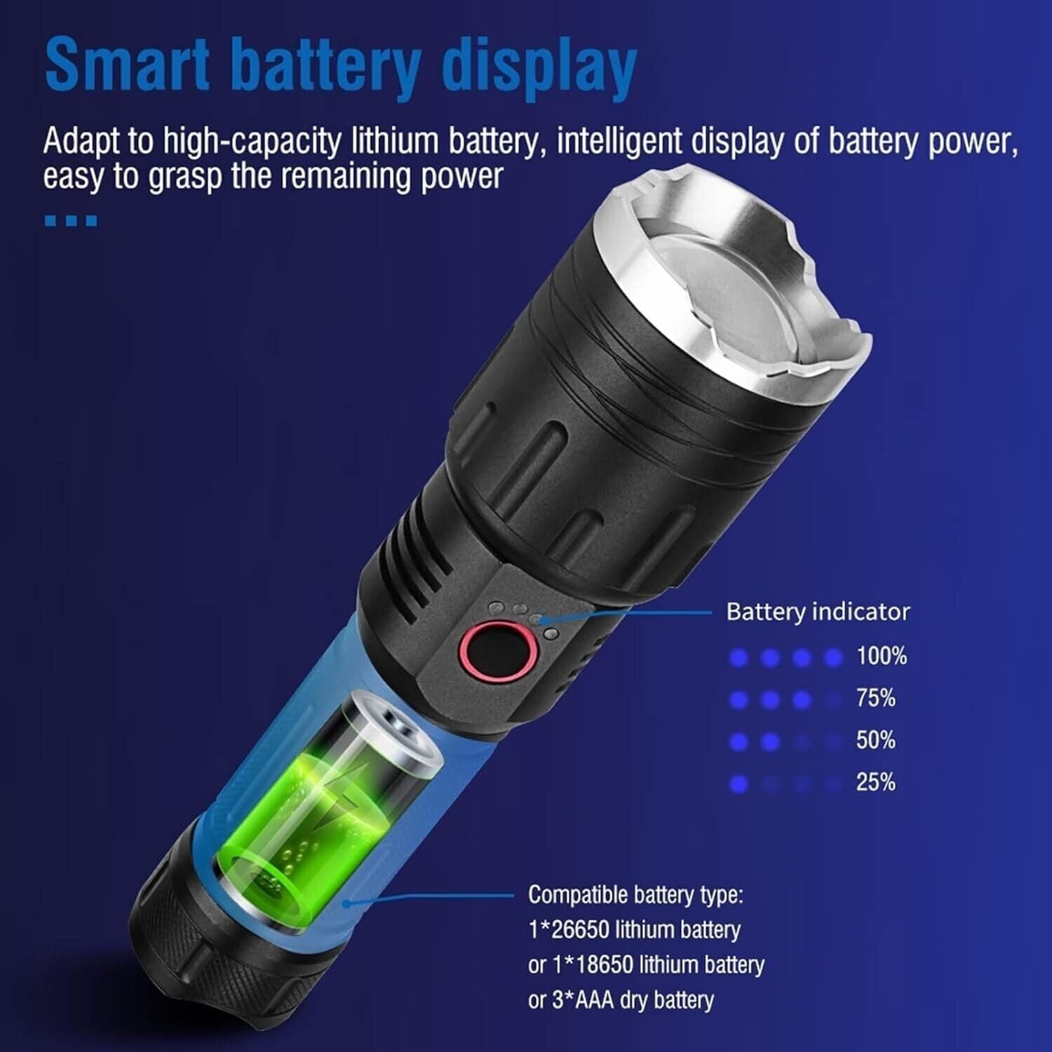 Torcia Tattica Super Luminosa da 20000 Lumen Ricaricabile Alta Potenza - 5