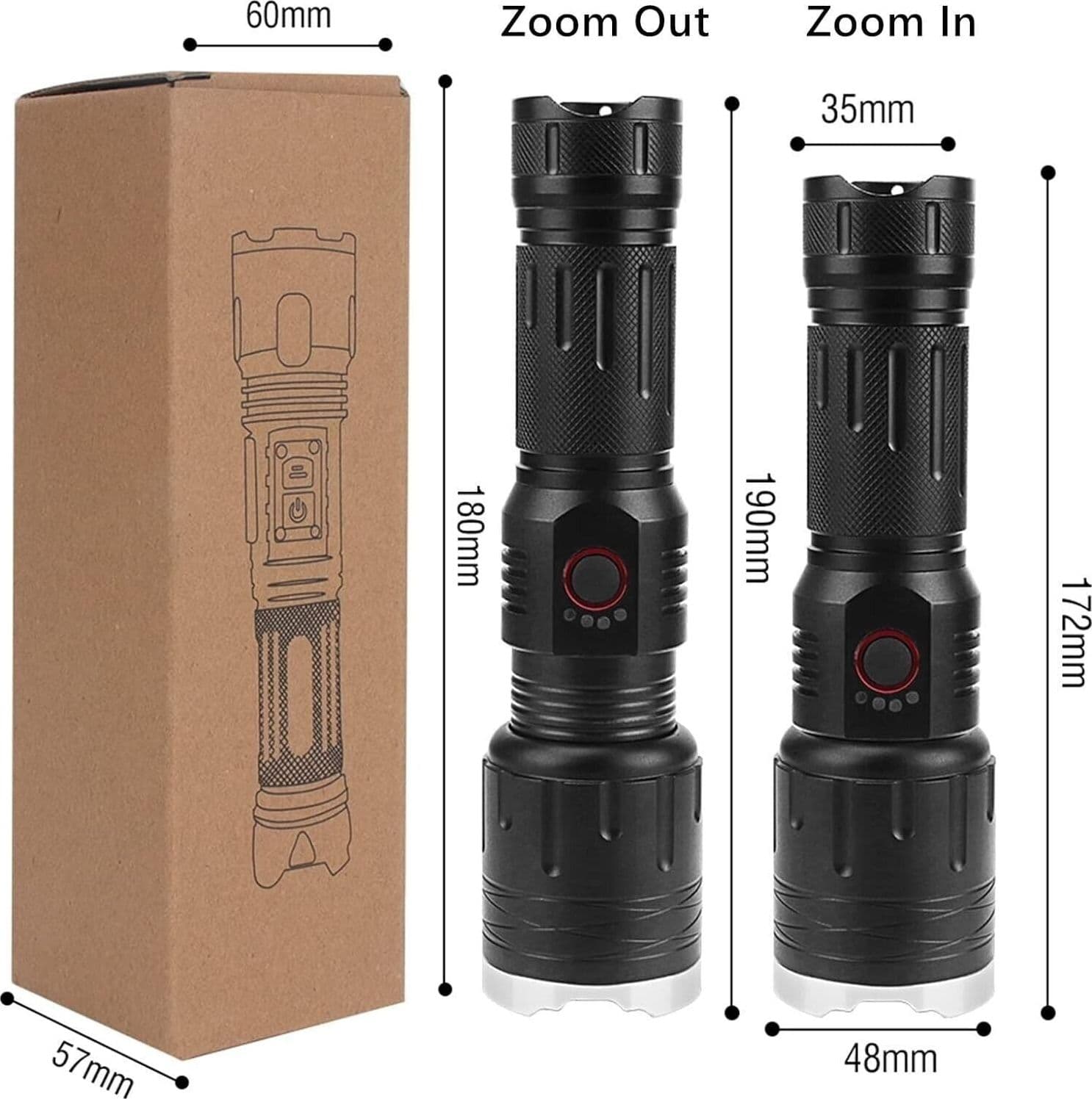 Torcia Tattica Super Luminosa da 20000 Lumen Ricaricabile Alta Potenza - 7