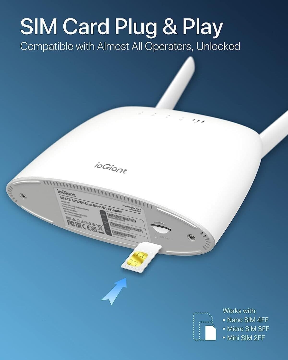 ioGiant Router 4G LTE con Sim, AC1200 Wi-Fi Dual-Band, Senza configurazione - 5