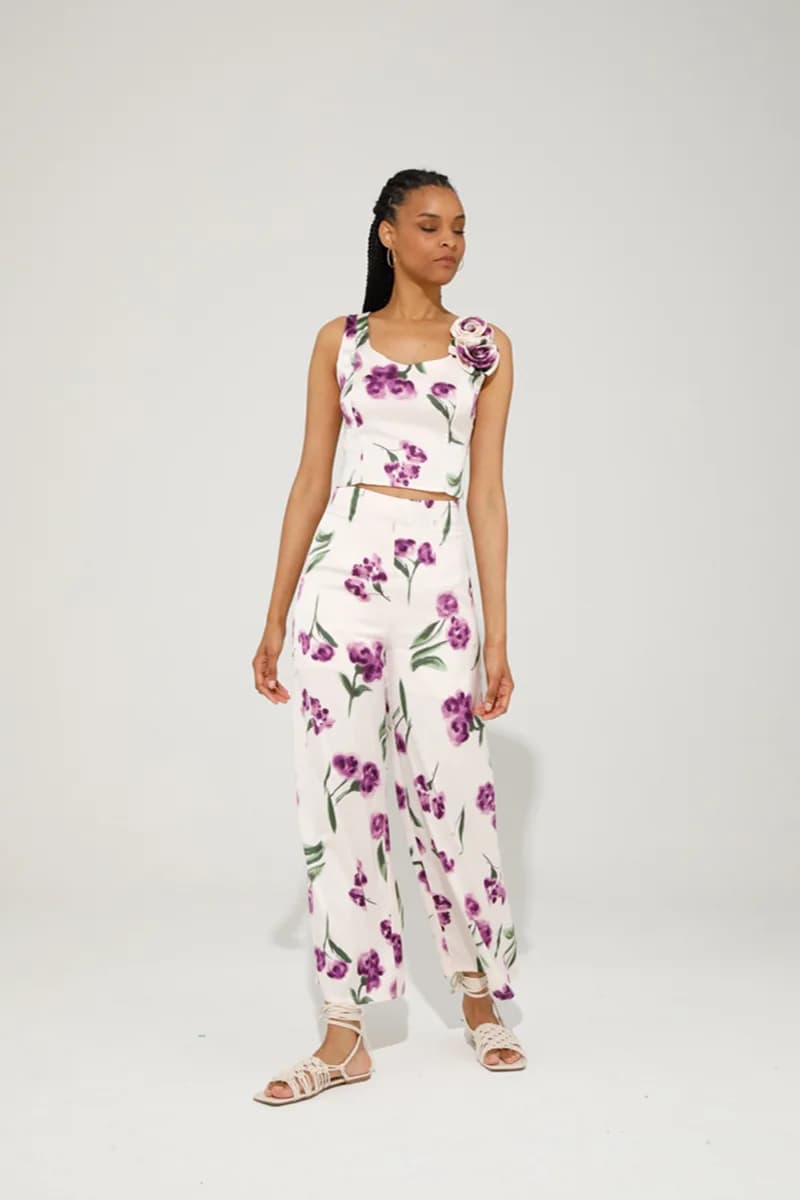 GOA GOA | Pantalone palazzo in raso floreale - 4
