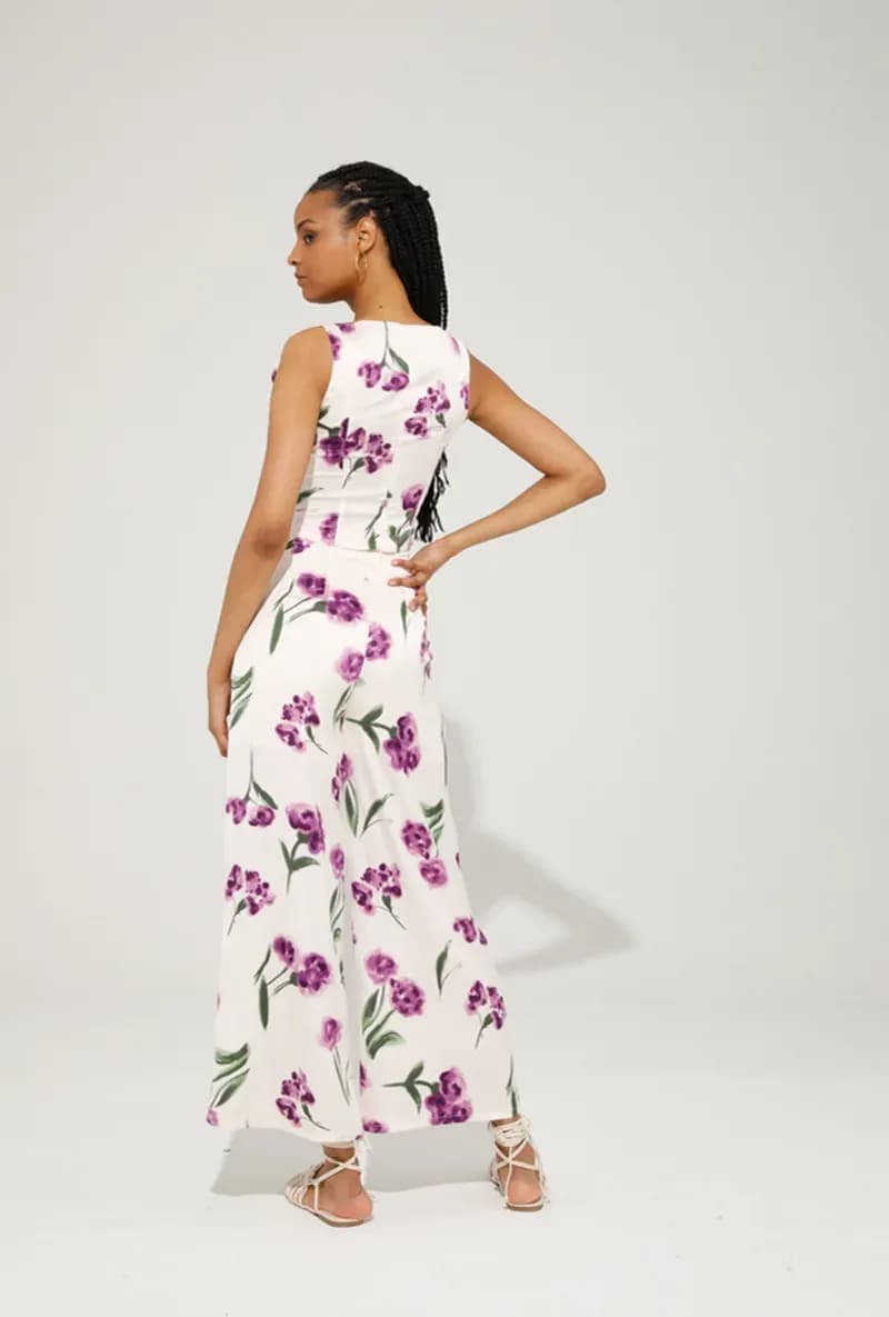 GOA GOA | Pantalone palazzo in raso floreale - 2