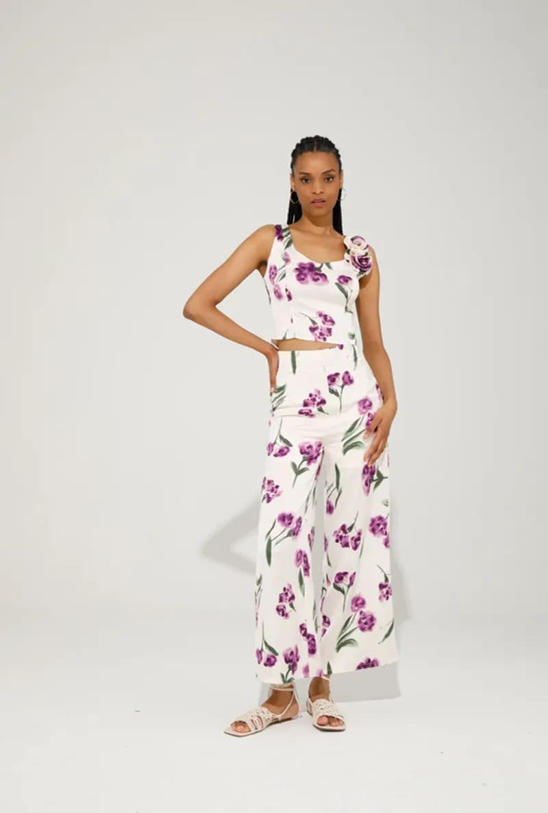 GOA GOA | Pantalone palazzo in raso floreale - 3