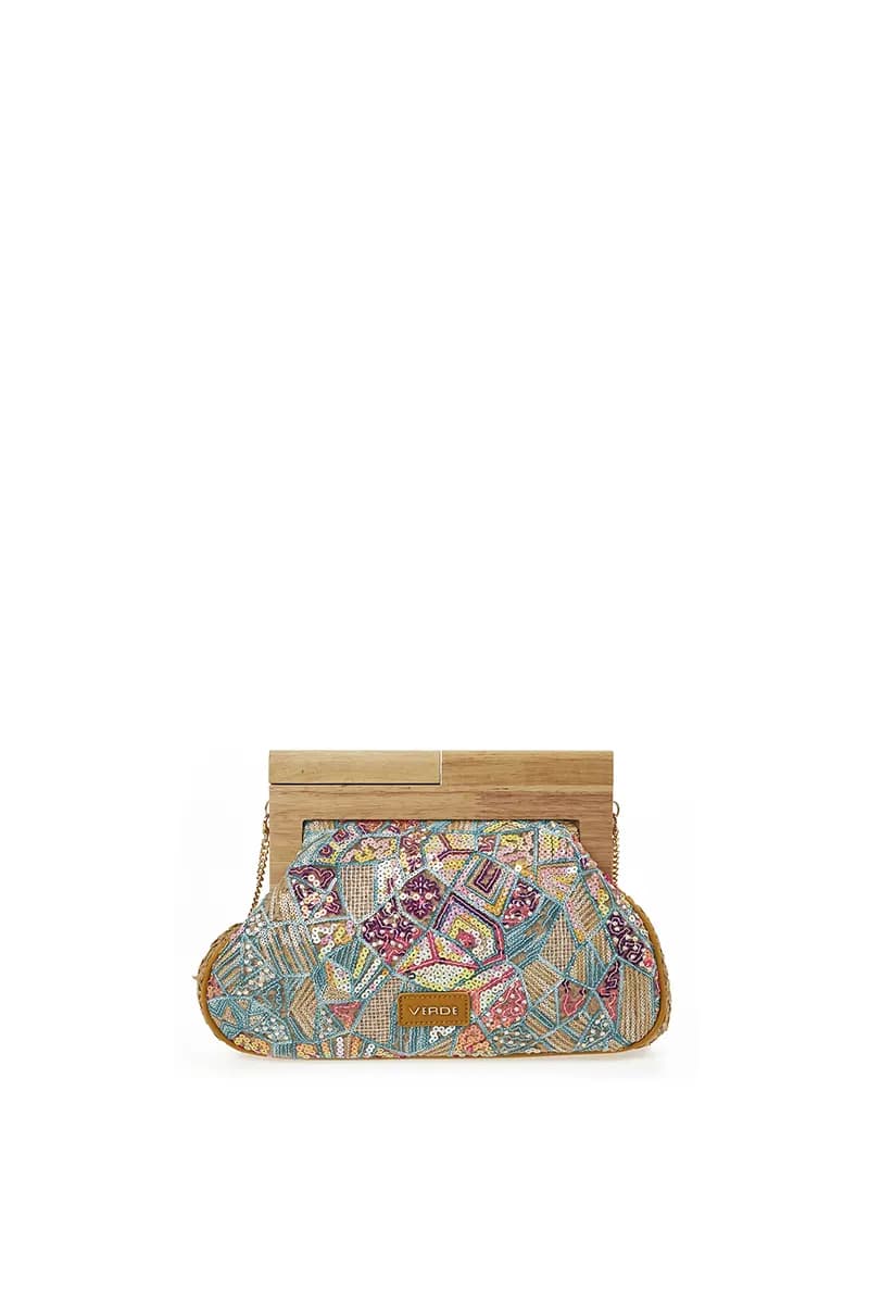 VERDE FASHION | Pochette paglia ricamo paillettes - 5