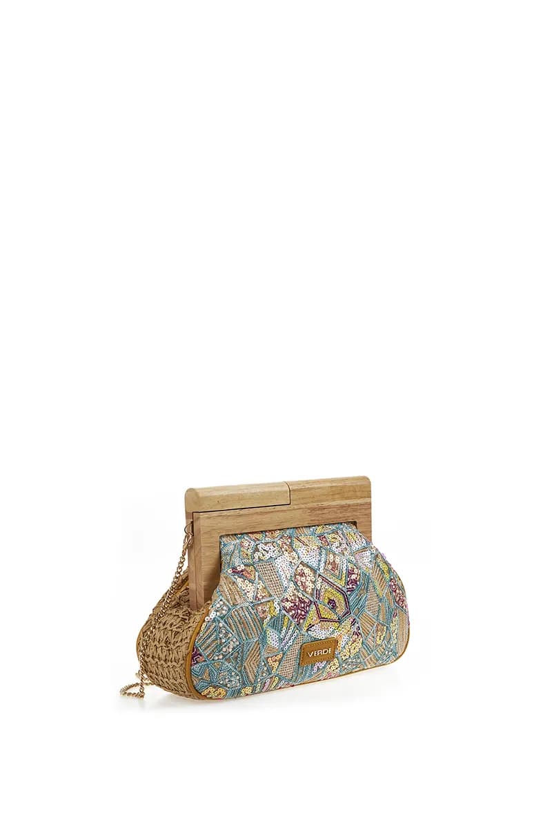 VERDE FASHION | Pochette paglia ricamo paillettes - 3