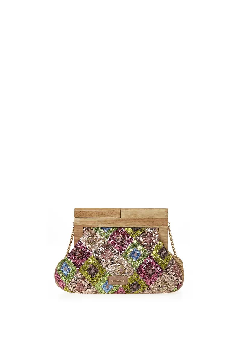 VERDE FASHION | Pochette paglia ricamo paillettes - 5