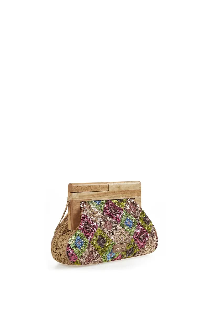 VERDE FASHION | Pochette paglia ricamo paillettes - 3