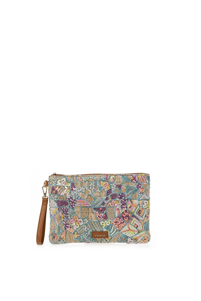 VERDE FASHION | Pochette bustina paglia ricamo - 5