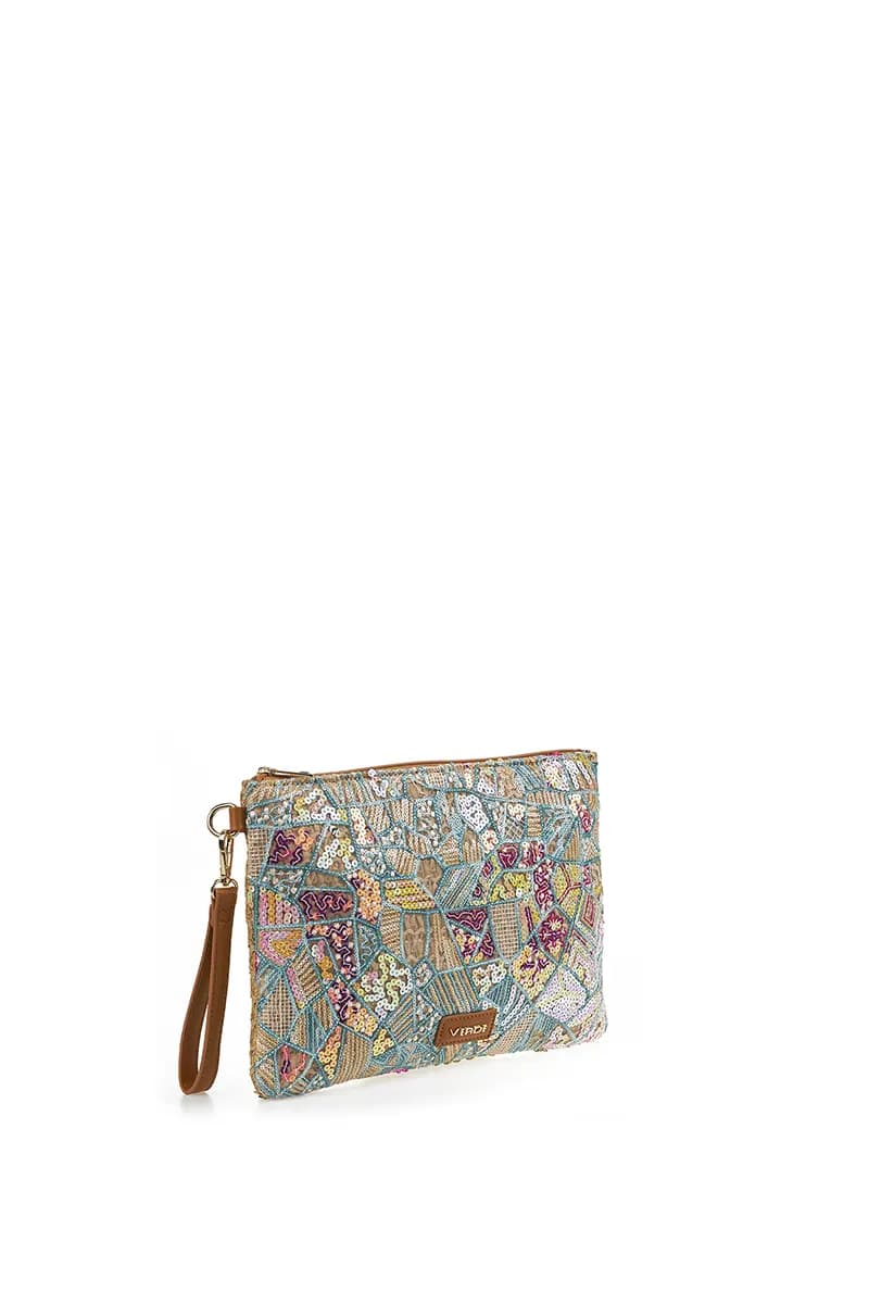 VERDE FASHION | Pochette bustina paglia ricamo - 3