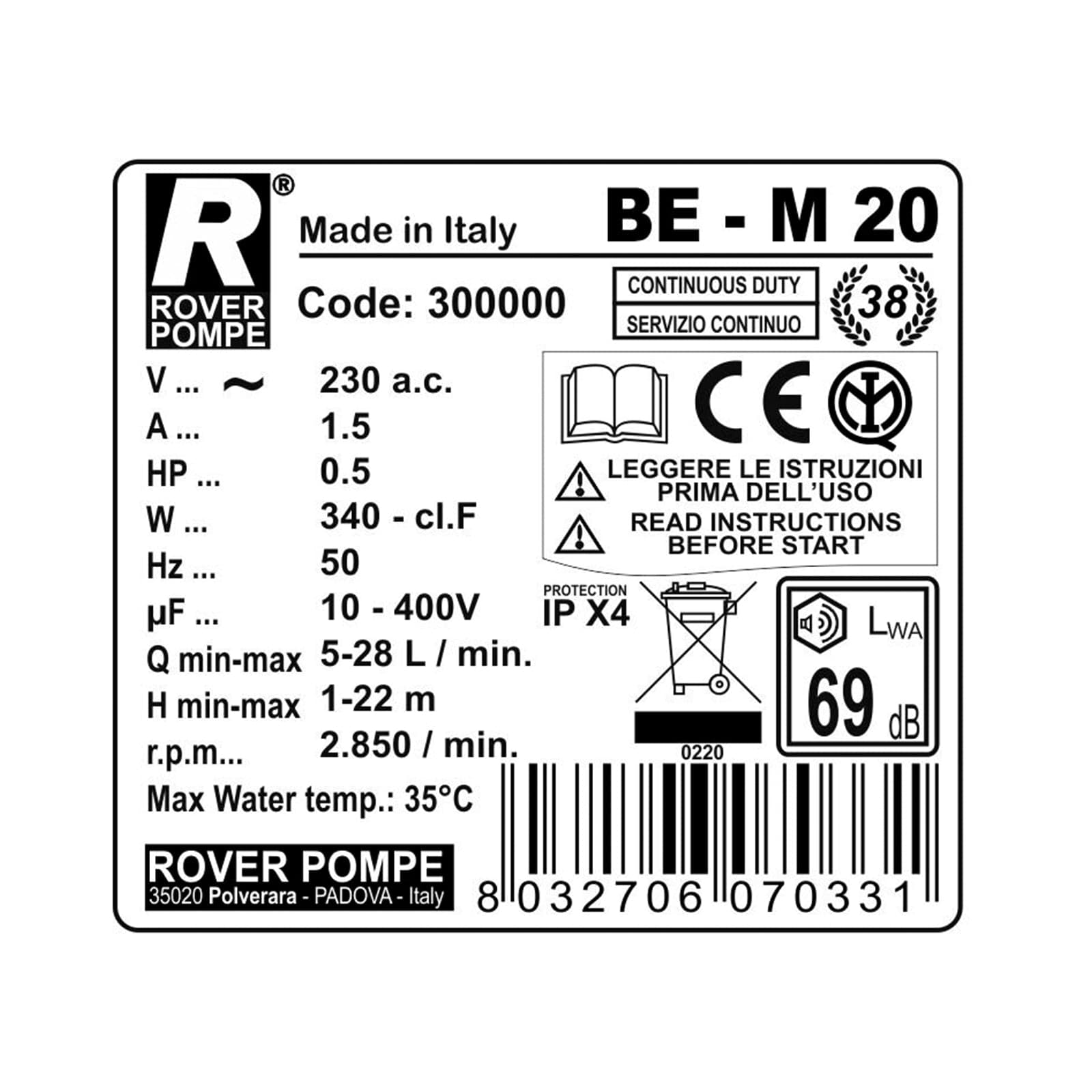 Elettropompa per travaso liquidi autoaspirante bisenso pompa in ottone e acciaio Inox BE-M 20 - 6