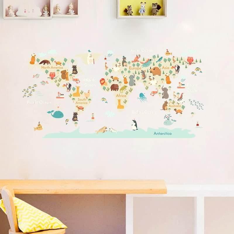 Adesivi Murali Bambini Mappa del Mondo e Animali Decorazioni per la Cameretta - 2
